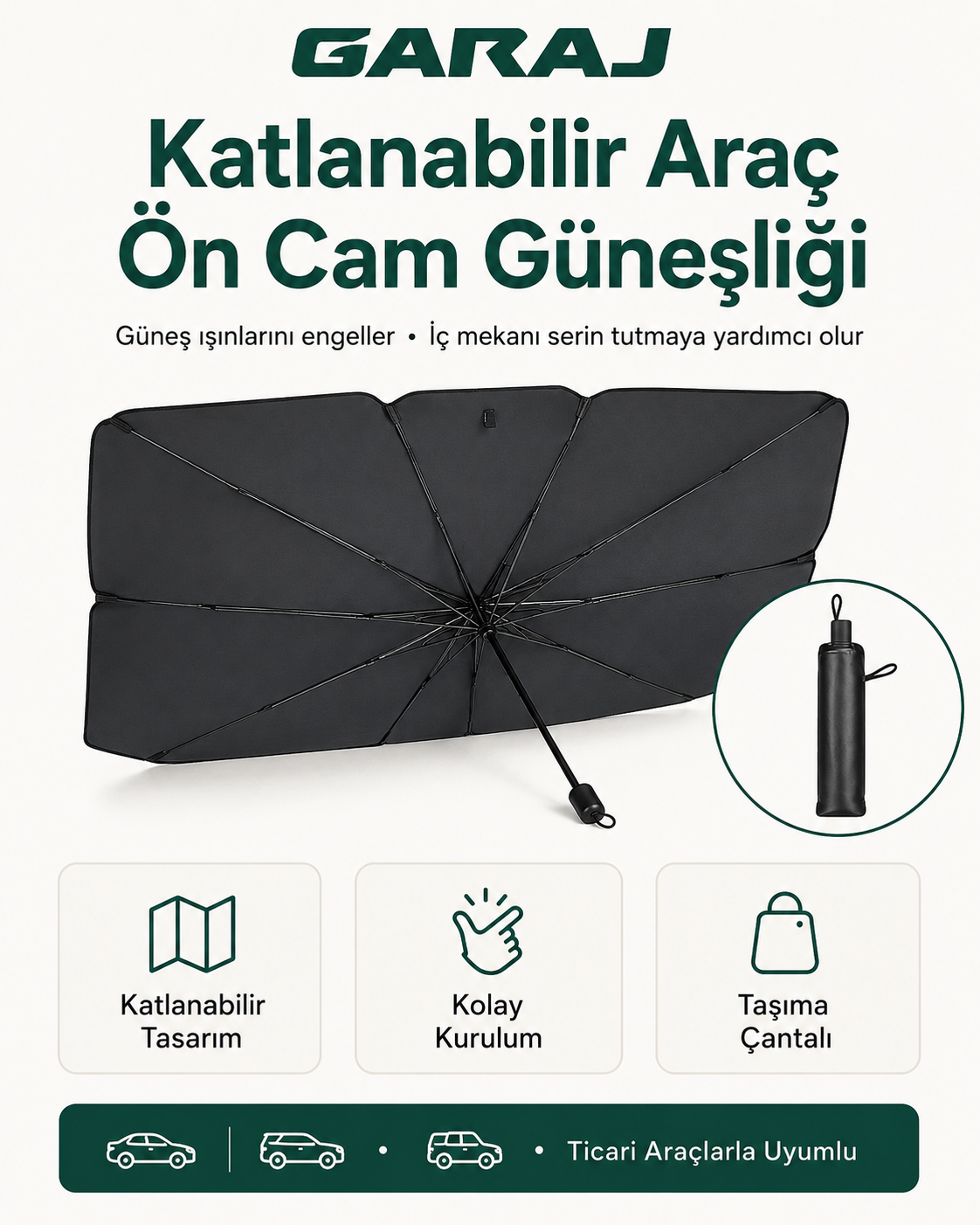 GARAJ™ | Katlanabilir Araç Ön Cam Güneşliği