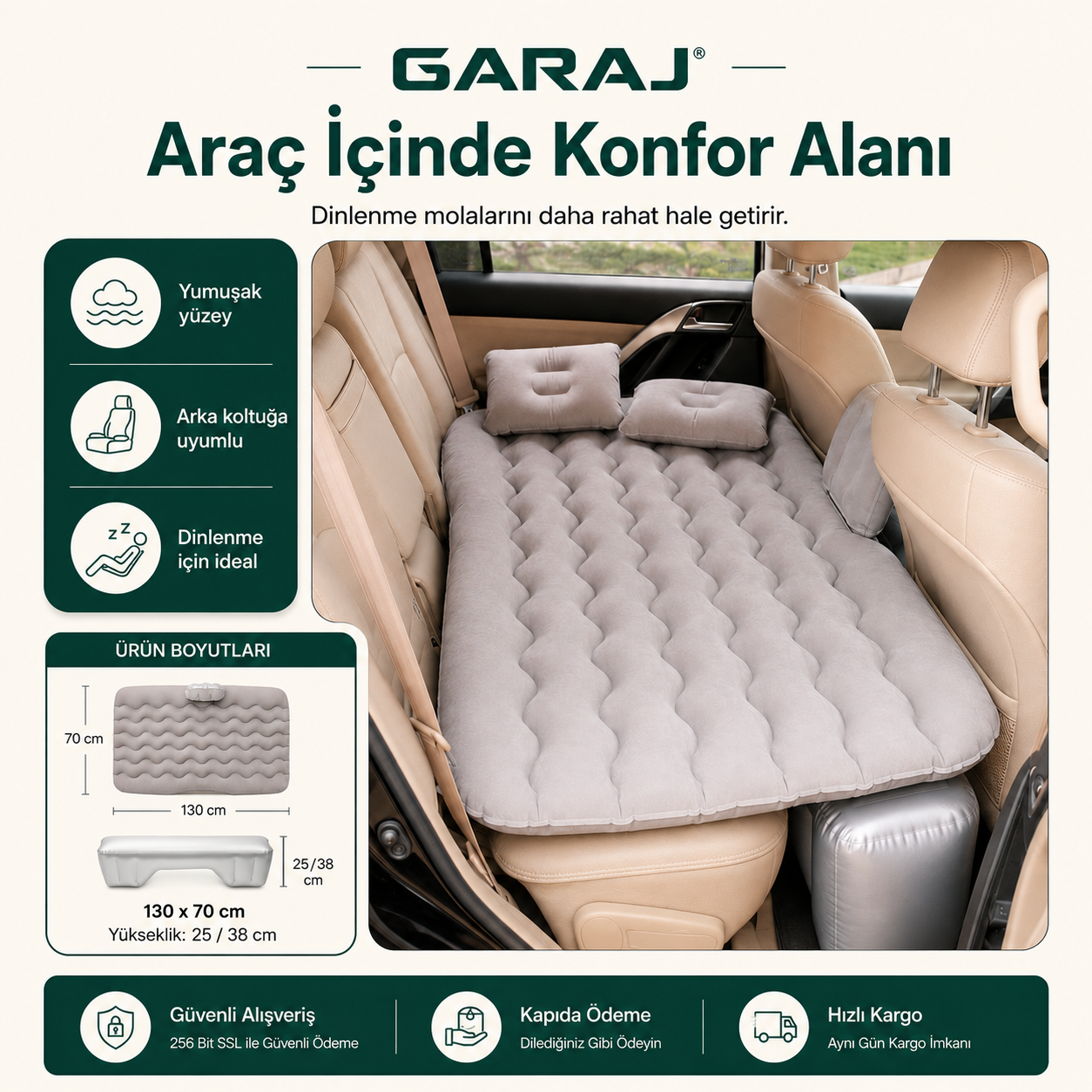 GARAJ™ |Şişme Araç İçi Yatak Seti