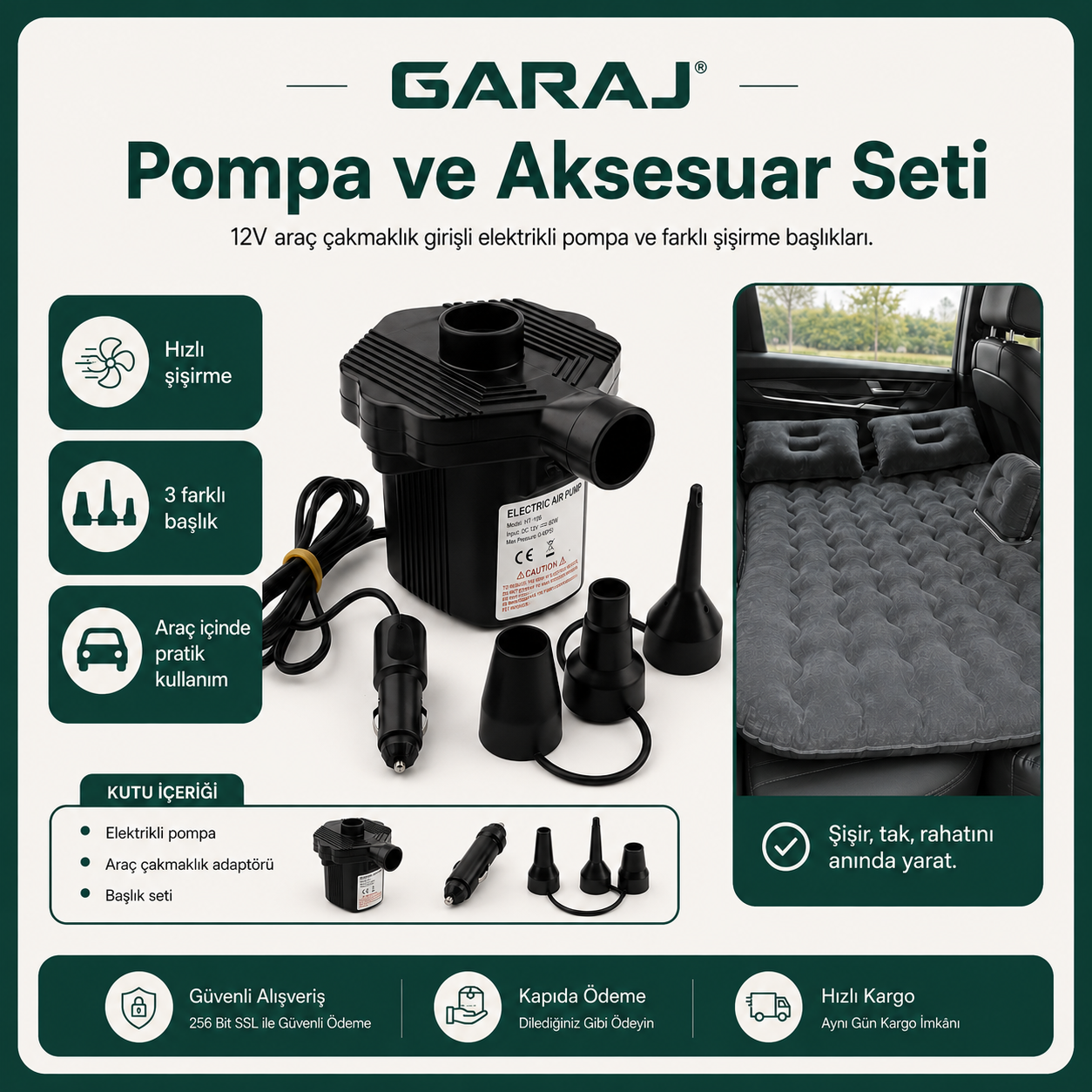 GARAJ™ |Şişme Araç İçi Yatak Seti