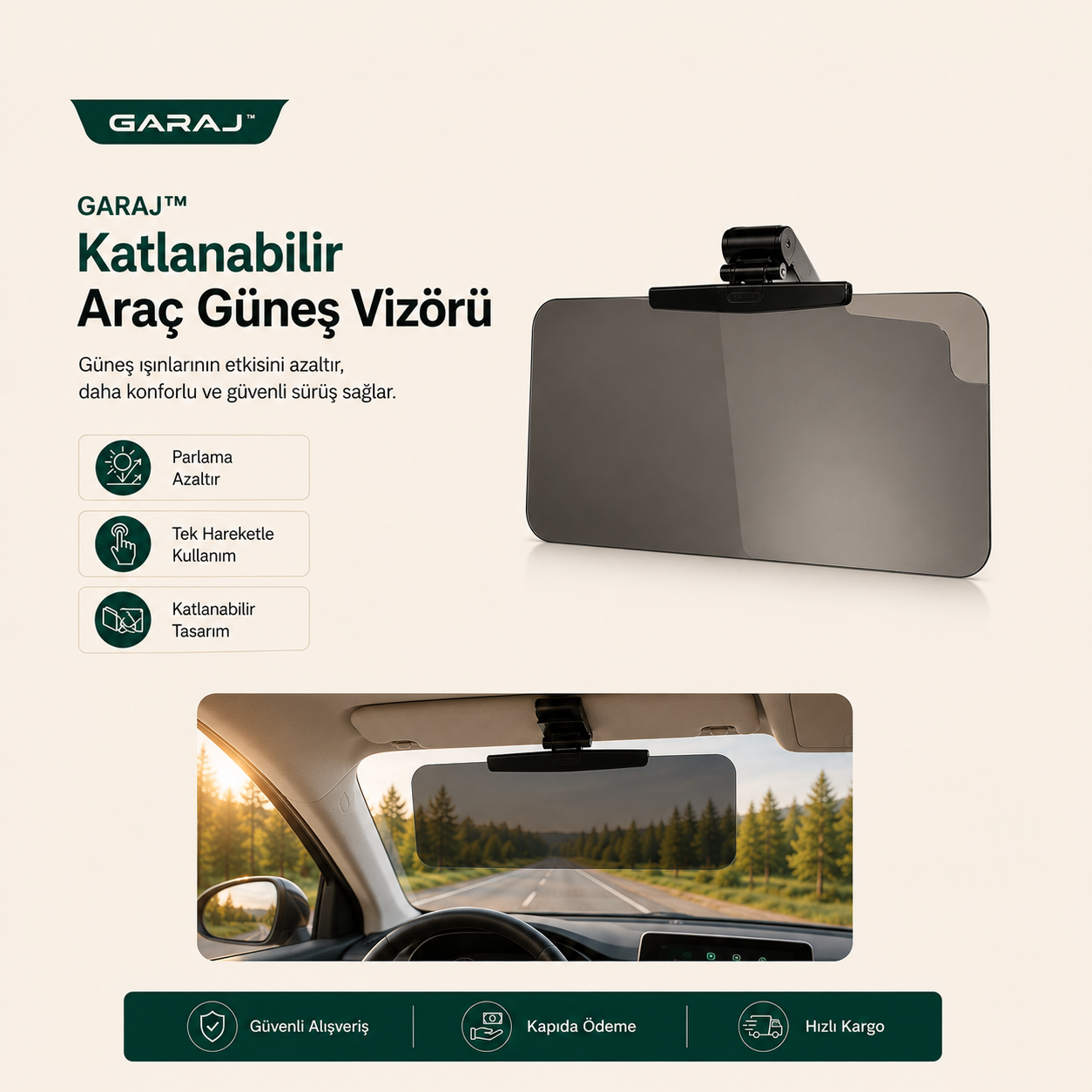 GARAJ™ Katlanabilir Araç Güneş Vizörü
