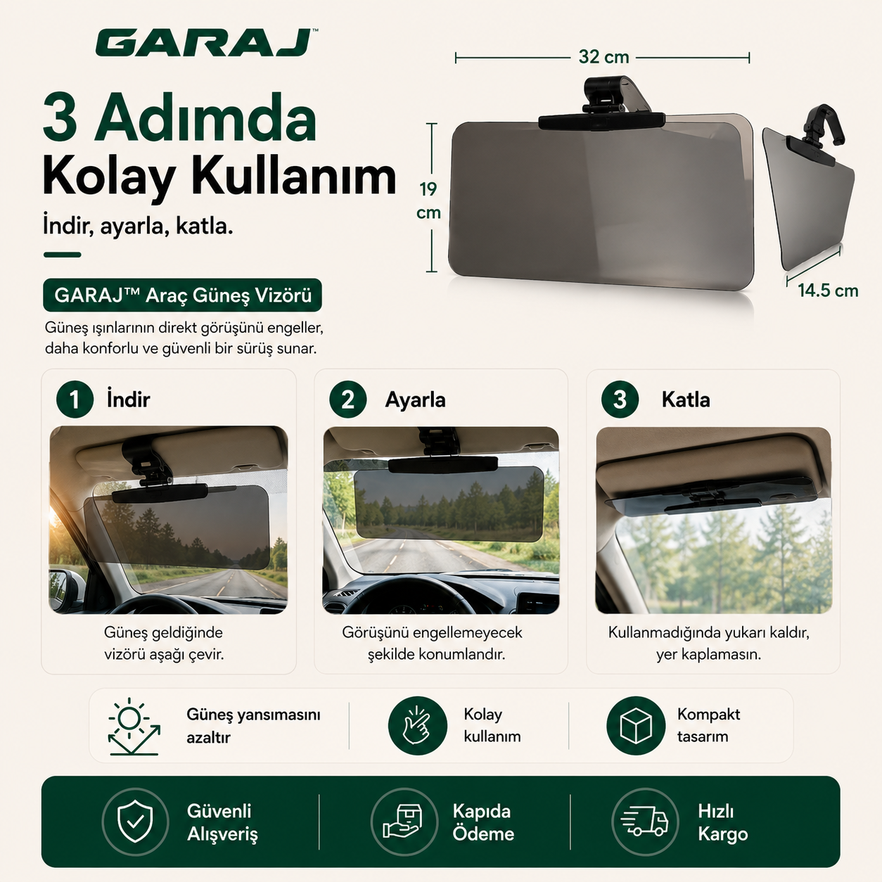 GARAJ™ Katlanabilir Araç Güneş Vizörü