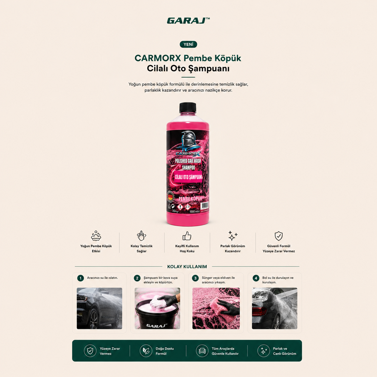 GARAJ™ Pembe Köpük Cilalı Oto Şampuanı