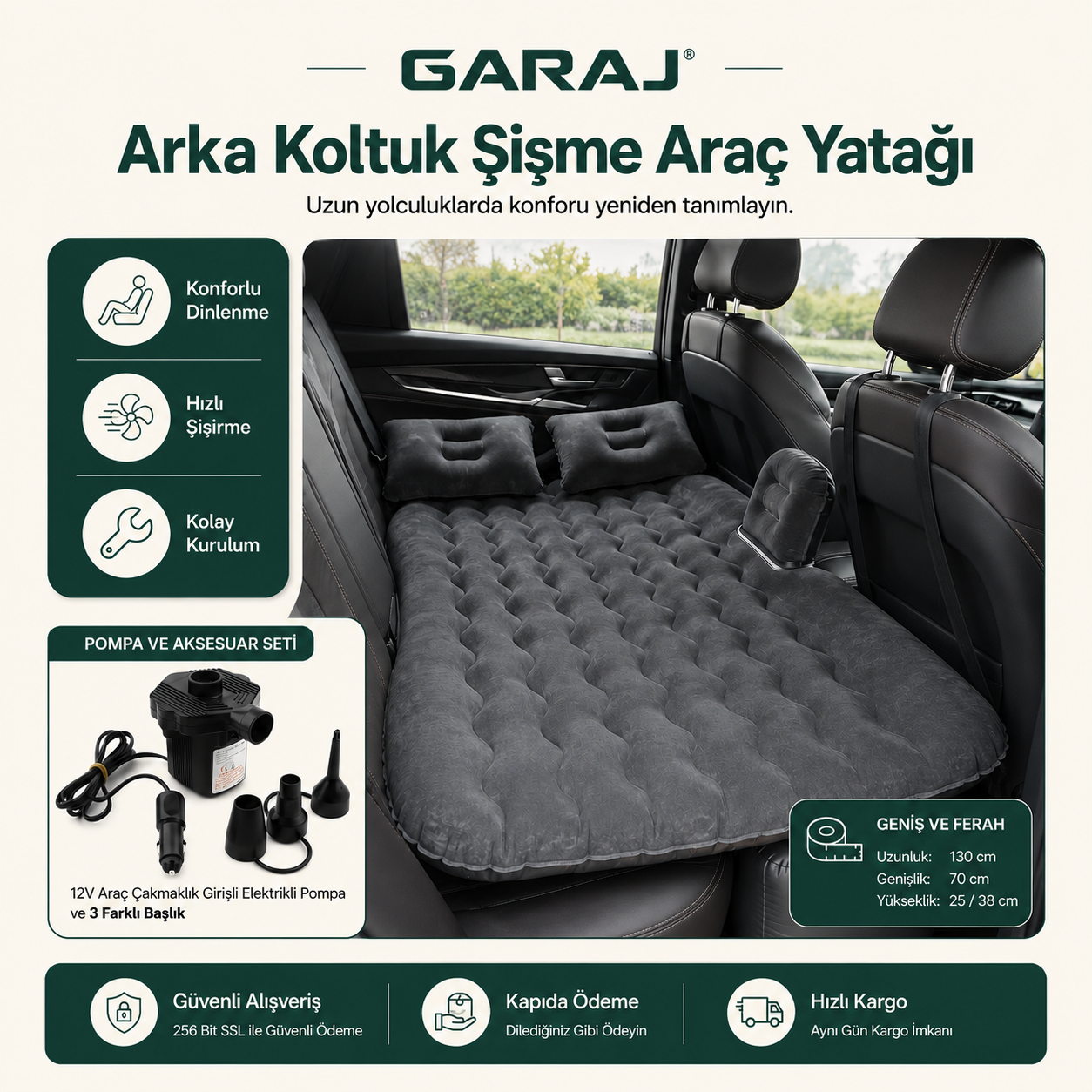 GARAJ™ |Şişme Araç İçi Yatak Seti